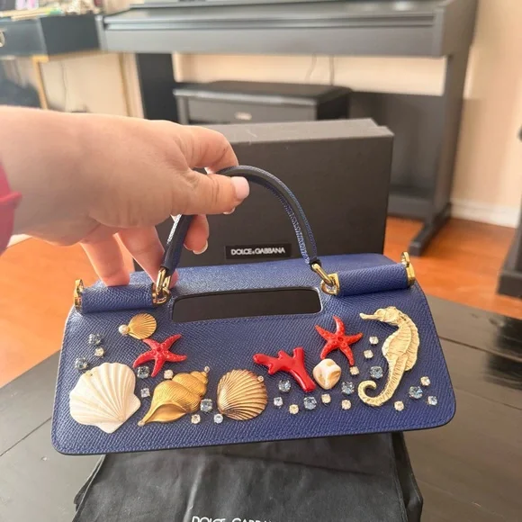 Dolce & Gabbana Blue Leather Bag Charm Accessory with Sea Motif Embellishment - Picture 12 of 13